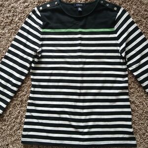Chaps Black and White Striped Long Sleeve Top